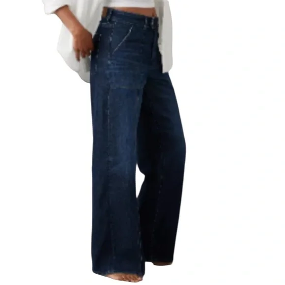 American Eagle Outfitters size 6 blue wash Super high -Rise Baggy wide leg - Picture 1 of 12